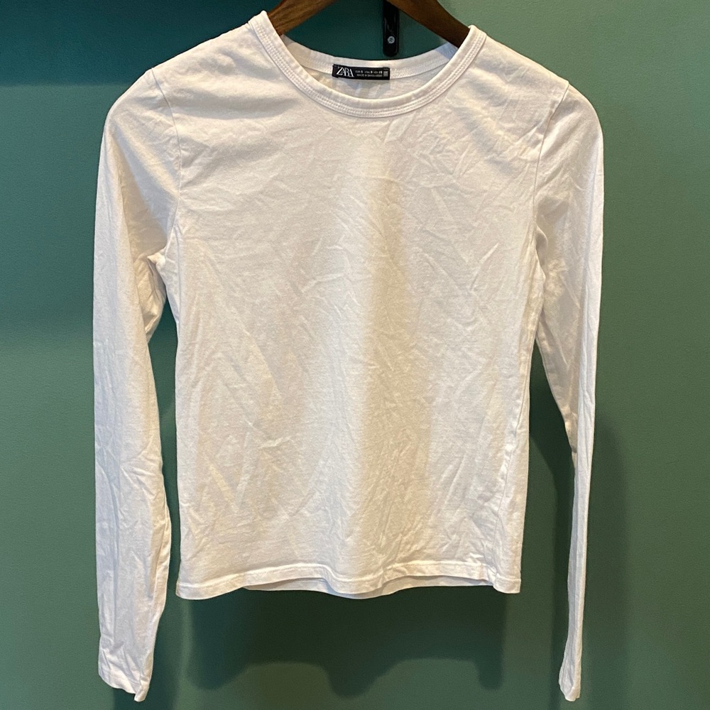 Zara Crisp White Crew Neck Top
